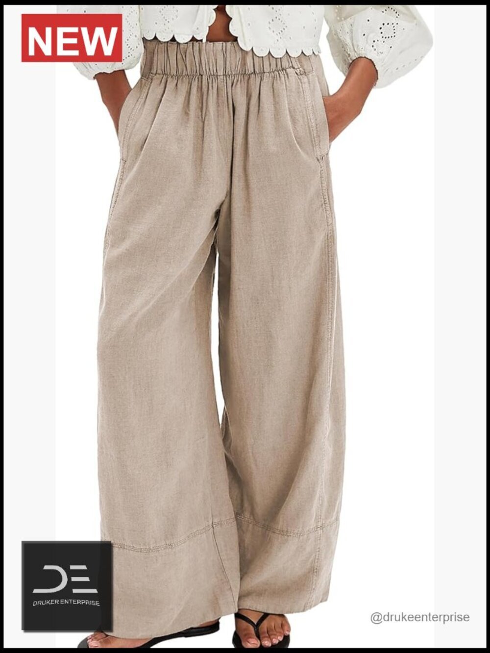 Wide Leg Linen Pants Women Summer Cotton Casual Palazzo Boho Flowy Beach Pants